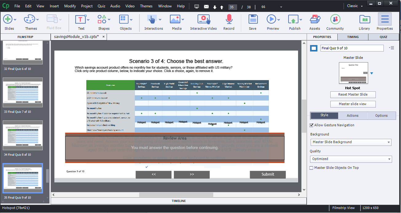 Banking course sample in development -- product selection scenario assessment